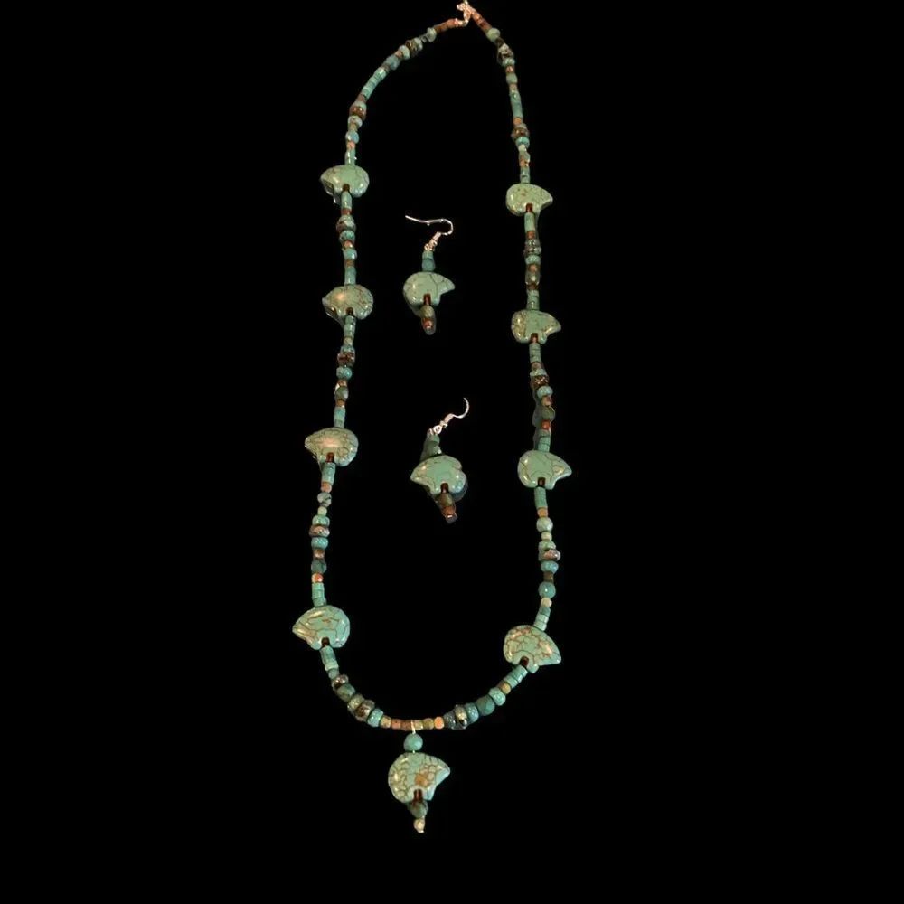 Zuni Bear Fetish Necklace Earring Set
